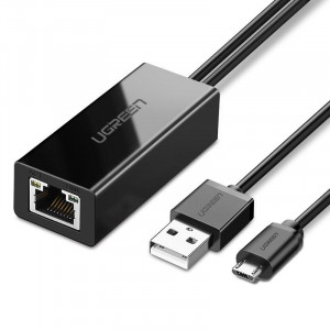 Външен мрежов адаптер за Chromecast UGREEN Micro USB / USB Type A към RJ45 100Mbps 1m (30985) черен - Img 1
