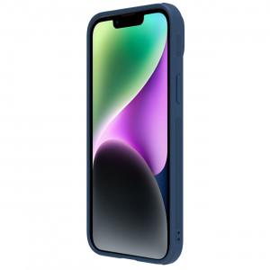 Гръб от естествена кожа с подвижно покритие за камерата NILLKIN CamShield Leather S - iPhone 14 Plus син - Img 6