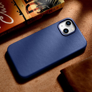 Гръб от естествена кожа iCARER Leather MagSafe - iPhone 14 Plus син - Img 16