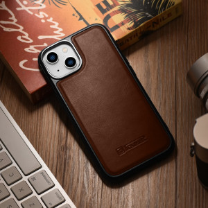 Гръб от естествена кожа iCARER Leather Oil Wax MagSafe - iPhone 14 Plus кафяв - Img 12