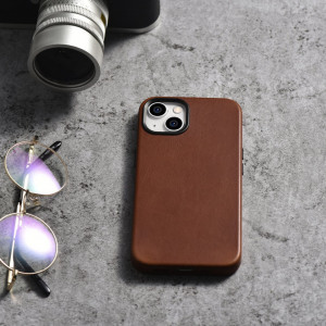 Гръб от естествена кожа iCARER Leather Oil Wax Premium MagSafe - iPhone 14 Plus кафяв - Img 5