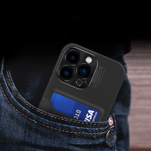 Гръб със стойка и джоб за карти Leather Stand - iPhone 14 Pro черен - Img 6