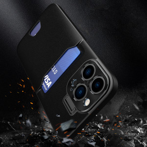 Гръб със стойка и джоб за карти Leather Stand - iPhone 14 Pro Max черен - Img 2