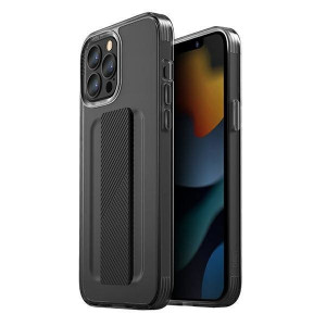 Гръб с лентов държач и каишка UNIQ Heldro с антимикробно покритие - iPhone 13 Pro Max опушен - Img 1