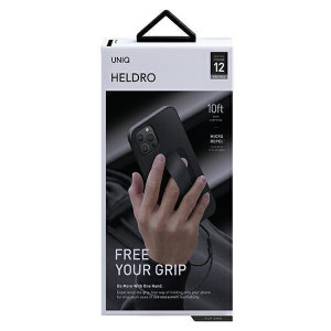 Гръб с лентов държач и каишка UNIQ Heldro с антимикробно покритие - iPhone 12 Pro Max черен - Img 9