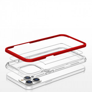 Гръб Clear 3в1 с гел рамка - iPhone 13 Pro червен - Img 5