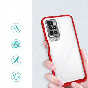Гръб Clear 3в1 с гел рамка - Xiaomi Redmi 10 / 10 2022 / Note 11 4G червен - Img 2
