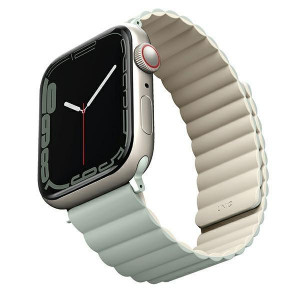 Двулицева магнитна каишка UNIQ Revix - Apple Watch Ultra 49mm / Ultra 2 49mm / 45mm Series 9 / 45mm Series 8 / 45mm Series 7 / 44mm SЕ (2nd gen) / 44mm SE / 44mm Series 6 / 44mm Series 5 / 44mm Series 4 / 42mm Series 3 / 42mm Series 2 резеда / бежов - Img 2