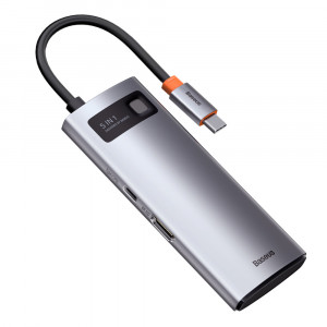Докинг станция BASEUS Metal Gleam Series 5в1 USB Type C към HDMI / 3x USB Type A / USB Type C Power Delivery 30Hz Version сива - Img 8
