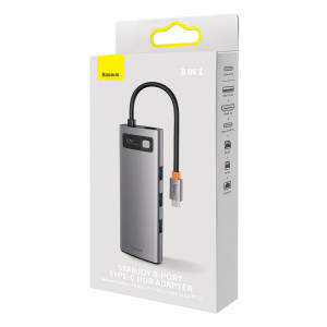 Докинг станция BASEUS StarJoy 8в1 USB Type C към 3x USB Type A / HDMI / RJ45 / четец за SD и Micro SD карти / USB Type C Power Delivery сива - Img 5