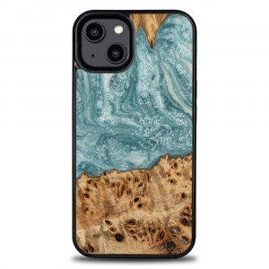 Дървен гръб BEWOOD Unique Wood and Resin - iPhone 15 Plus Uranus син / бял - Img 1
