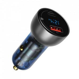 Зарядно за кола BASEUS 65W USB Type A / USB Type C QC PPS с LED дисплей черно - Img 1
