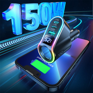 Зарядно за кола JOYROOM 4в1 150W USB Type A / 2x USB Type C / вход за запалка PD QC3.0 с LED дисплей (JR-CL21) черно - Img 4