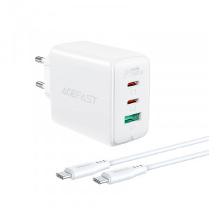 Зарядно за стена ACEFAST 2в1 65W USB Type A / 2x USB Type C PD QC3.0 AFC FCP + кабел USB Type C към USB Type C (A13) бяло - Img 2