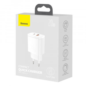 Зарядно за стена BASEUS 20W 3A USB Type A / USB Type C PD QC3.0 (CCXJ-B02) бяло - Img 5