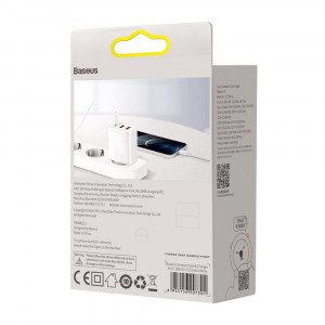Зарядно за стена BASEUS 30W 3A 2x USB Type A / USB Type C PD QC (CCXJ-E02) бяло - Img 6