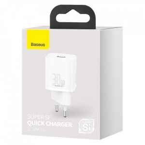 Зарядно за стена BASEUS Super Si 1C 30W USB Type C PD QC (CCSUP-J02) бяло - Img 5