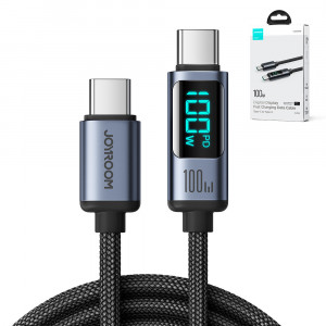 Кабел за зареждане и данни с дисплей и оплетка JOYROOM USB Type C към USB Type C 100W 1.2m S-CC100A16 черен - Img 14