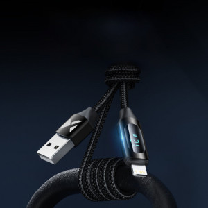 Кабел за зареждане и данни с дисплей и оплетка WOZINSKY USB Type A към Lightning WUALC1 2.4A 1m черен - Img 2