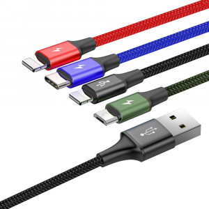 Кабел за зареждане и данни с оплетка BASEUS кабел USB 4in1 USB Type A към 2x Lightning / USB Type C / micro USB 3.5A 1.2m черен (CA1T4-A01) - Img 4