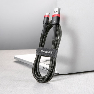 Кабел за зареждане и данни с оплетка BASEUS Cafule USB Type A към USB Type C 2A 3mн (CATKLF-U91) черен / червен - Img 9