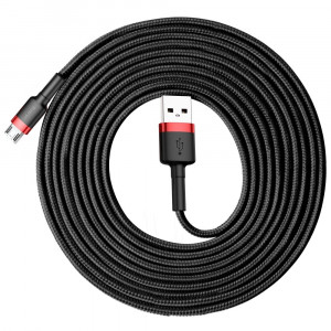 Кабел за зареждане и данни с оплетка BASEUS Cafule USB Type A към micro USB 2A 3m черен / червен (CAMKLF-H91) - Img 1