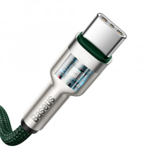 Кабел за зареждане и данни с оплетка BASEUS Cafule USB Type C към USB Type C 100W 20V 5A Power Delivery 2m зелен (CATJK-D06) - Img 4