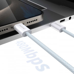 Кабел за зареждане и данни с оплетка DUDAO USB Type C към USB Type C 1m Power Delivery 60W бял - Img 3
