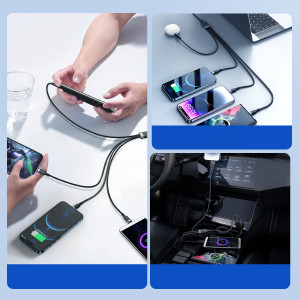 Кабел за зареждане и данни с оплетка JOYROOM 4in1 USB Type A към USB Type C / 2x Lightning / Micro USB 1.2m S-1T4018A18 черен - Img 11