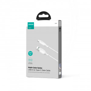 Кабел за зареждане и данни с оплетка JOYROOM Multi-Color SA34-AC6 USB Type A към USB Type C 100W с бързо зареждане 1m бял - Img 5