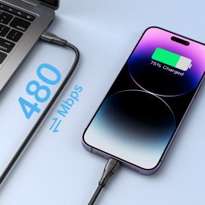 Кабел за зареждане и данни с оплетка JOYROOM Surpass USB Type C към Lightning с бързо зареждане 20W 1.2m черен (S-CL020A11) - Img 16