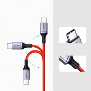 Кабел за зареждане и данни с оплетка UGREEN US294 USB Type C 2.0 към USB Type C 2.0 3A 1m червен - Img 4