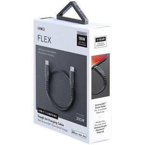 Кабел за зареждане и данни с оплетка UNIQ USB Type C към Lightning 18W 30cm сив - Img 2