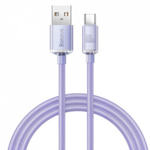 Кабел за зареждане и данни BASEUS Crystal Shine USB Type A към USB Type C с бързо зареждане 100W 1.2m (CAJY000405) лилав - Img 1