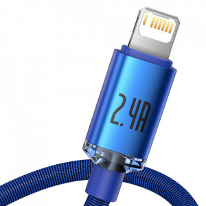 Кабел за зареждане и данни BASEUS Crystal Shine USB Type A към Lightning с бързо зареждане 2.4A 1.2m (CAJY000003) син - Img 2