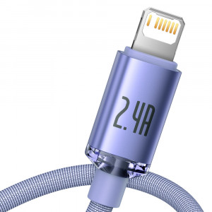 Кабел за зареждане и данни BASEUS Crystal Shine USB Type A към Lightning с бързо зареждане 2.4A 1.2m лилав (CAJY000005) - Img 2