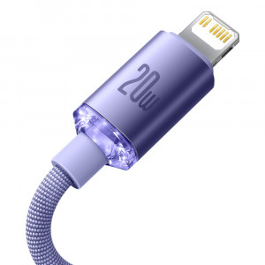Кабел за зареждане и данни BASEUS Crystal Shine USB Type C към Lightning с бързо зареждане 20W 1.2m лилав (CAJY000205) - Img 7