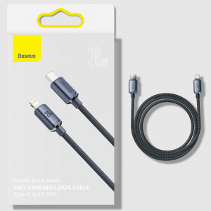 Кабел за зареждане и данни BASEUS Crystal Shine USB Type C към Lightning с бързо зареждане 20W 2m черен (CAJY000301) - Img 16