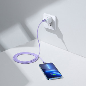 Кабел за зареждане и данни BASEUS Crystal Shine USB Type C към Lightning с бързо зареждане 20W 2m лилав (CAJY000305) - Img 11