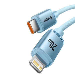 Кабел за зареждане и данни BASEUS Crystal Shine USB Type C към Lightning с бързо зареждане 20W 1.2m син (CAJY001303) - Img 2