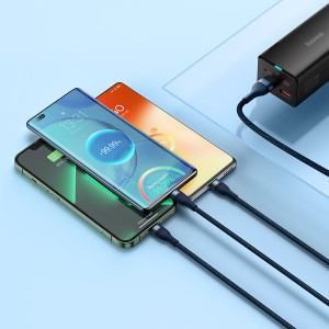 Кабел за зареждане и данни BASEUS Flash II 3in1 USB Type A към USB Type C / Micro USB / Lightning с бързо зареждане 66W 480Mb/s 1.2m син - Img 9