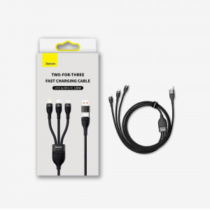 Кабел за зареждане и данни BASEUS Flash II USB Type C / USB Type A към Lightning / USB Type C / micro USB 100W 1.2m (CASS030103) син - Img 5
