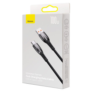 Кабел за зареждане и данни BASEUS Glimmer USB Type A към USB Type C с бързо зареждане 100W 480Mb/s 1m черен - Img 5