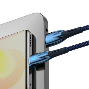 Кабел за зареждане и данни BASEUS Glimmer USB Type A към USB Type C с бързо зареждане 100W 480Mb/s 1m син - Img 9