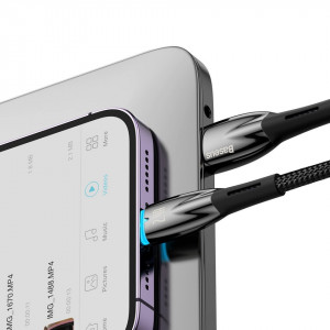 Кабел за зареждане и данни BASEUS Glimmer USB Type C към Lightning с бързо зареждане 480Mb/s 2.4A 2m черен - Img 10