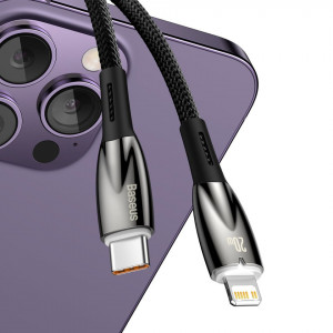 Кабел за зареждане и данни BASEUS Glimmer USB Type C към Lightning с бързо зареждане 480Mb/s Power Delivery 20W 2m черен - Img 4