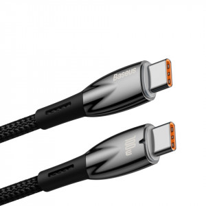 Кабел за зареждане и данни BASEUS Glimmer USB Type C към Type C с бързо зареждане 480Mb/s Power Delivery 100W 1m черен - Img 2