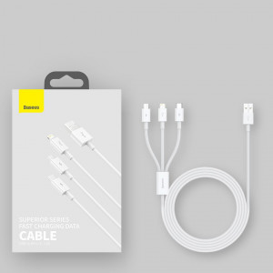 Кабел за зареждане и данни BASEUS Superior 3in1 USB Type A към Lightning / USB Type C / micro USB 3.5A 1.5 m бял (CAMLTYS-02) - Img 19