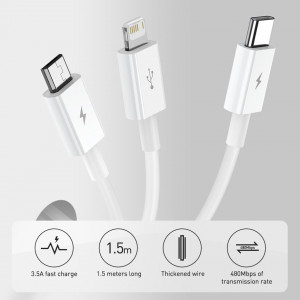 Кабел за зареждане и данни BASEUS Superior USB Type A към Lightning / micro USB / USB Type 3,5A 1.5m син (CAMLTYS-03) - Img 11