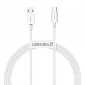 Кабел за зареждане и данни BASEUS Superior USB Type A към USB Type C с бързо зареждане 66 W 6A 1m бял (CATYS-02) - Img 1